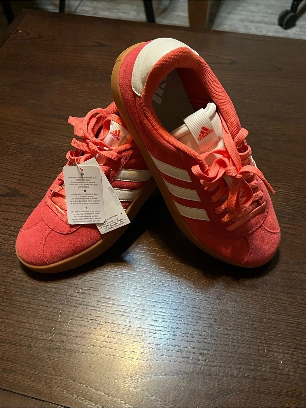 adidas| VL Court 3.0 Coral Red Suede Sneakers with Gum Sole- size 9 Women